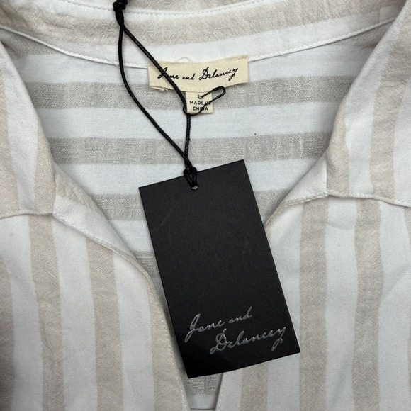 NWT Jane And Delancey Cream and White Striped Popover Top Blouse Size Large - Picture 5 of 6